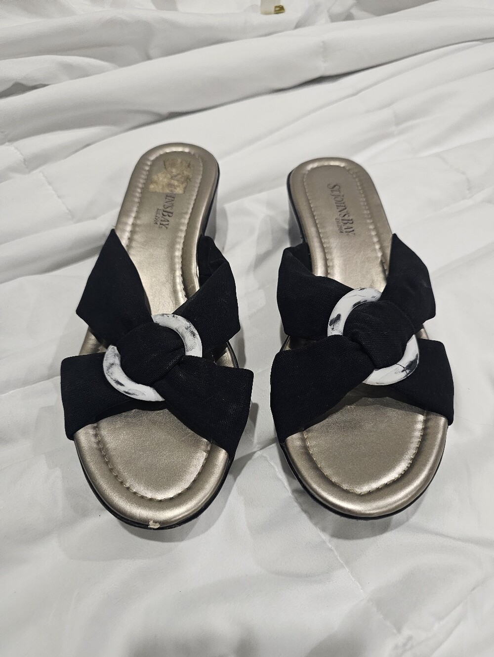 St. John's Bay Black Knot Slide Sandals with Marble Ring